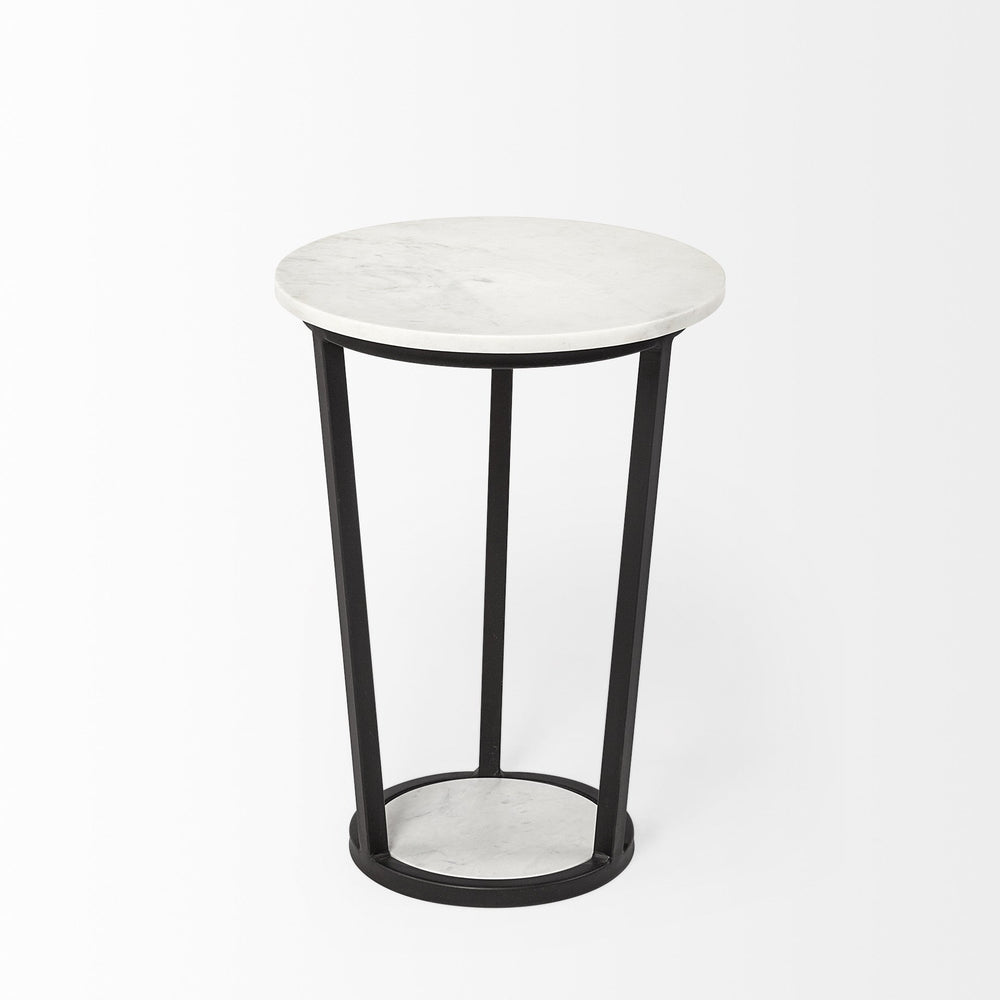 21" Black And White Marble Round End Table Image 2