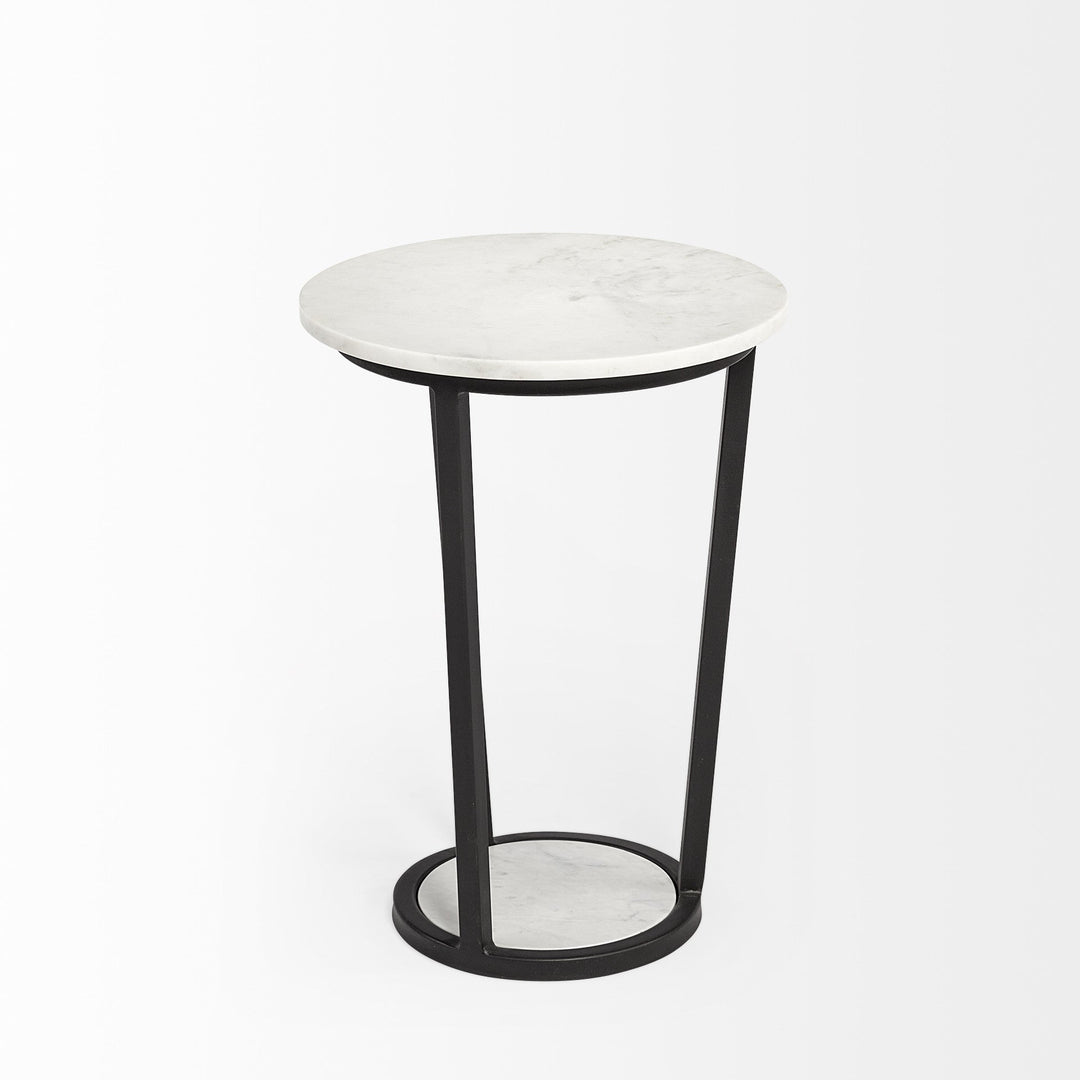 21" Black And White Marble Round End Table Image 3