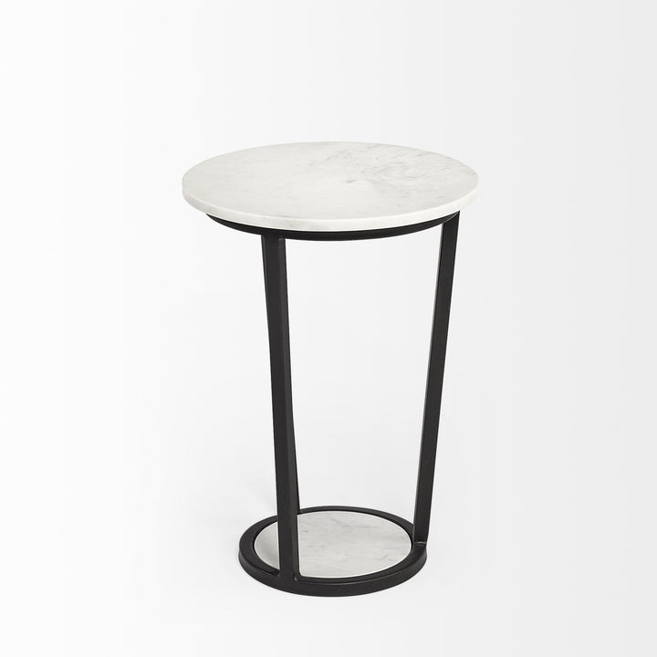 21" Black And White Marble Round End Table Image 3