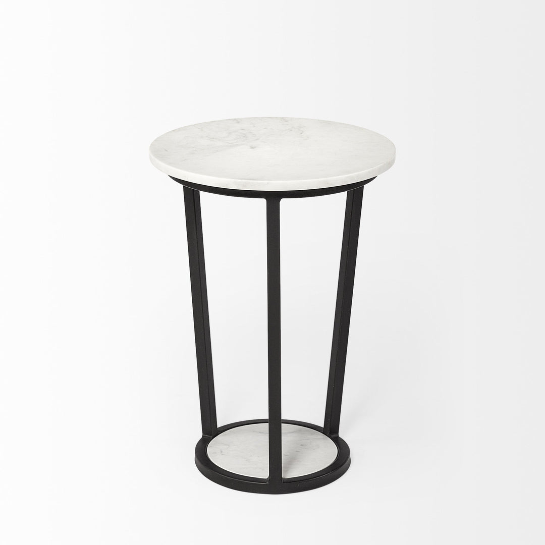 21" Black And White Marble Round End Table Image 4