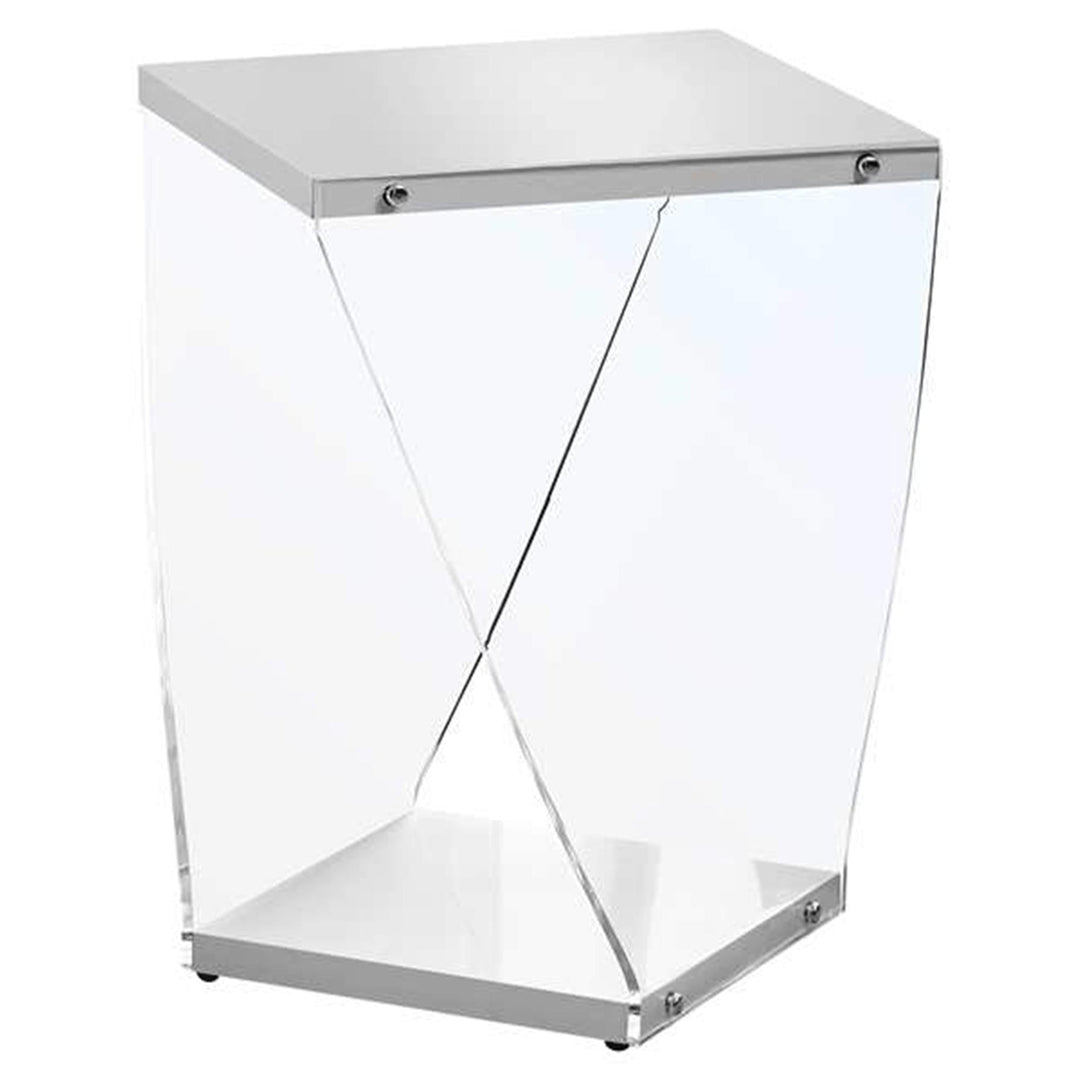 21" Clear And White Square End Table With Shelf Image 4