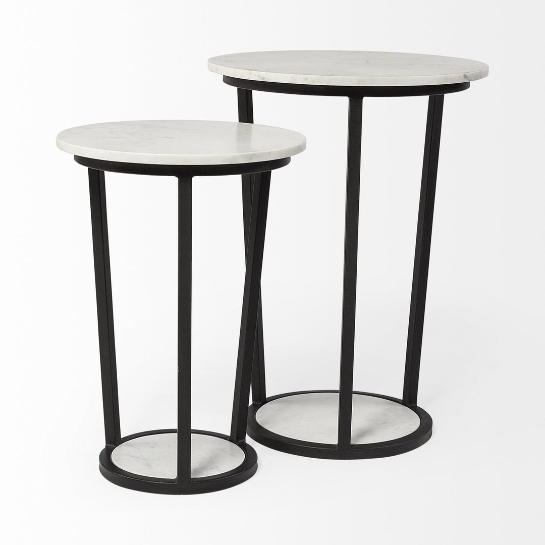 21" Black And White Marble Round End Table Image 5