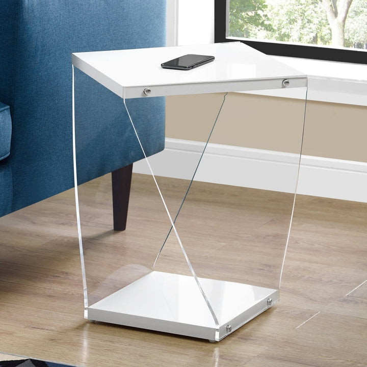 21" Clear And White Square End Table With Shelf Image 5