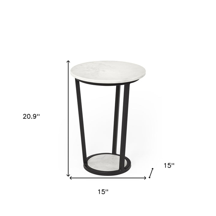 21" Black And White Marble Round End Table Image 8