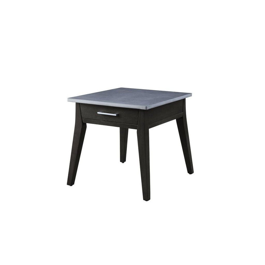 24" Dark Brown And Gray Sintered Stone Manufactured Wood Rectangular End Table With Drawer Image 1