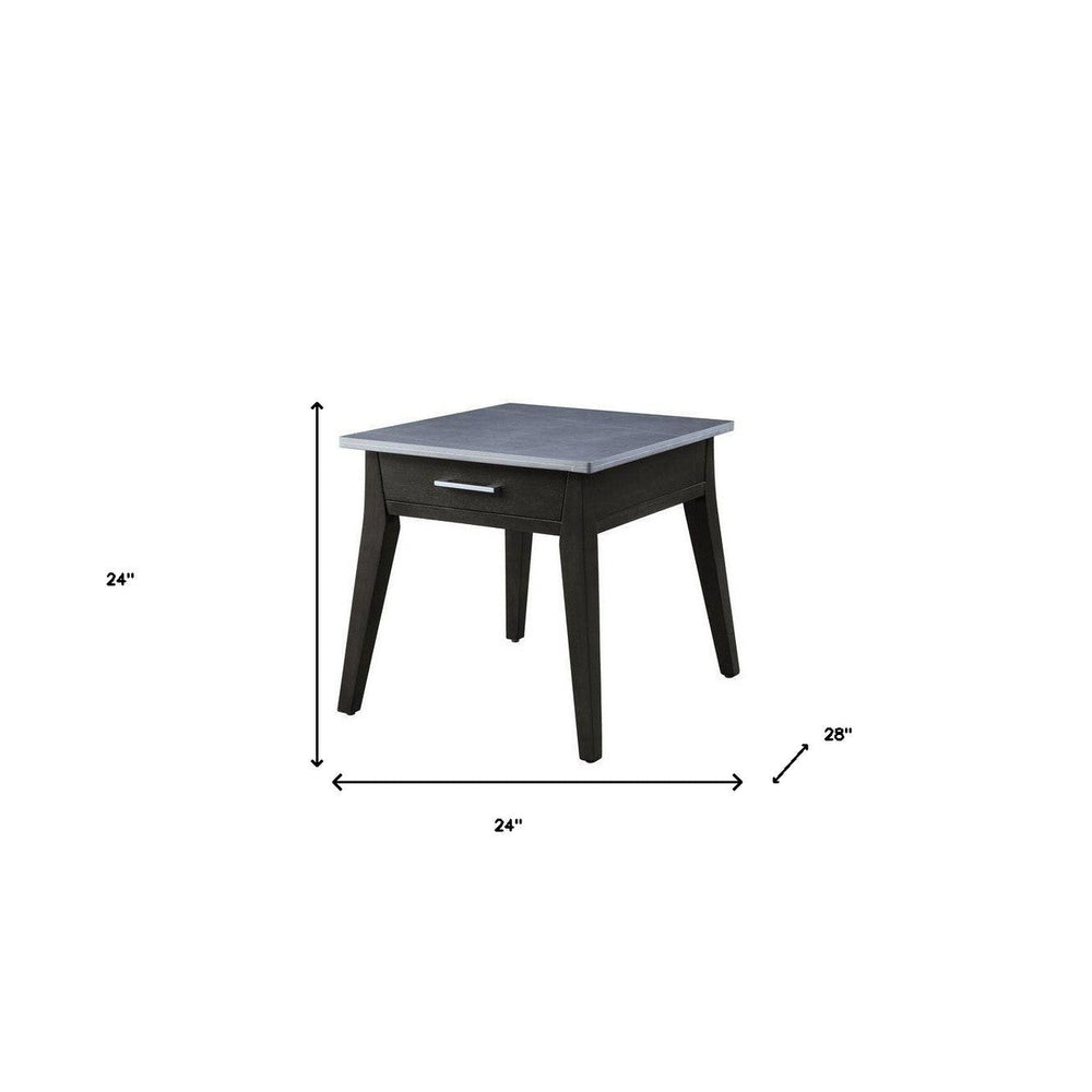 24" Dark Brown And Gray Sintered Stone Manufactured Wood Rectangular End Table With Drawer Image 2