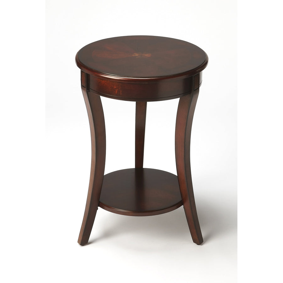 26" Dark Brown And Cherry Manufactured Wood Round End Table With Shelf Image 1