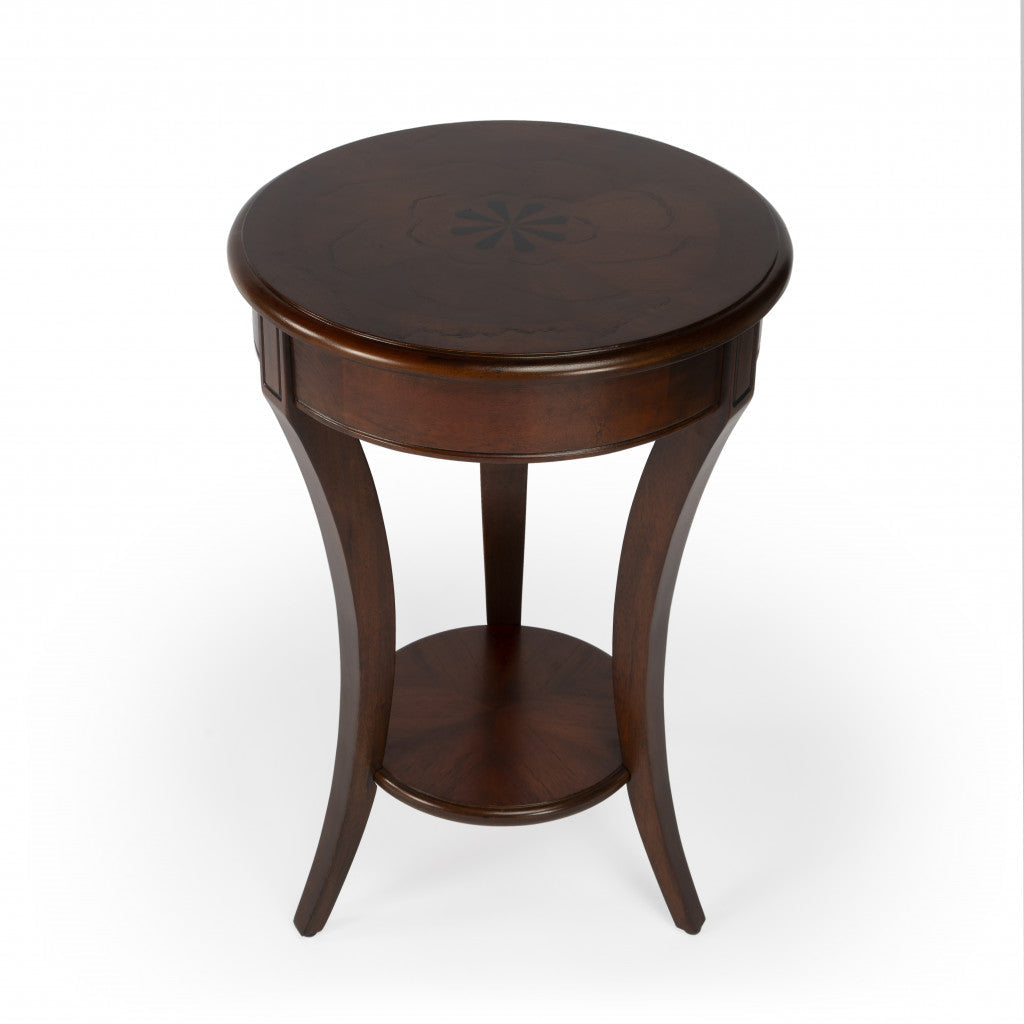 26" Dark Brown And Cherry Manufactured Wood Round End Table With Shelf Image 2