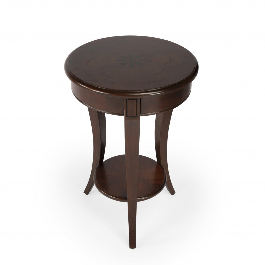 26" Dark Brown And Cherry Manufactured Wood Round End Table With Shelf Image 3