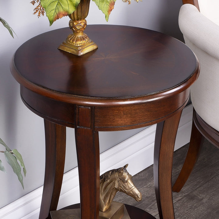 26" Dark Brown And Cherry Manufactured Wood Round End Table With Shelf Image 6