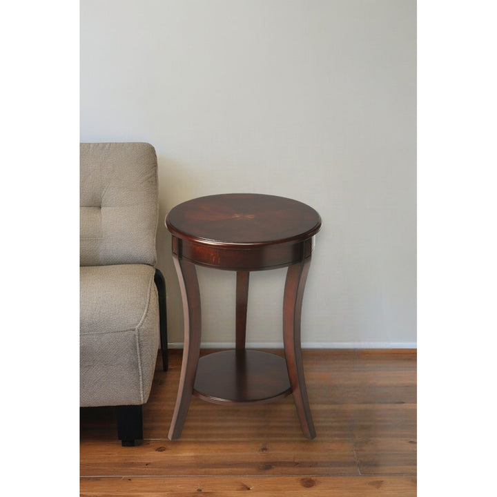 26" Dark Brown And Cherry Manufactured Wood Round End Table With Shelf Image 8