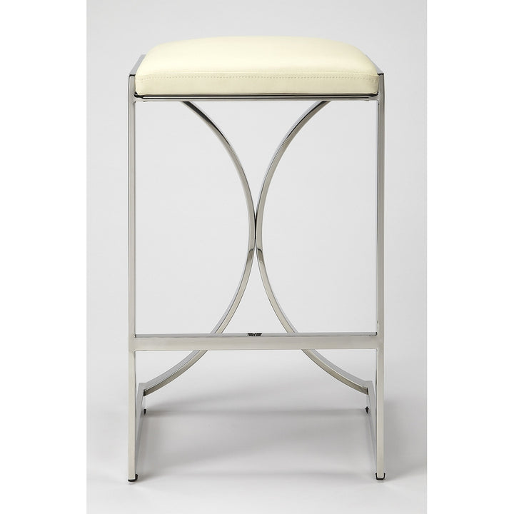 24" Off White And Silver Faux Leather And Iron Backless Counter Height Bar Chair Image 3