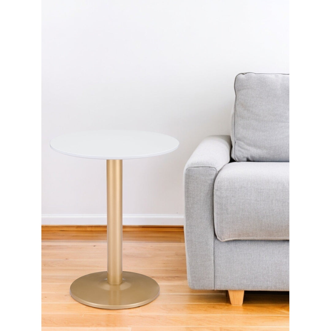 24" Gold And White Round End Table Image 3