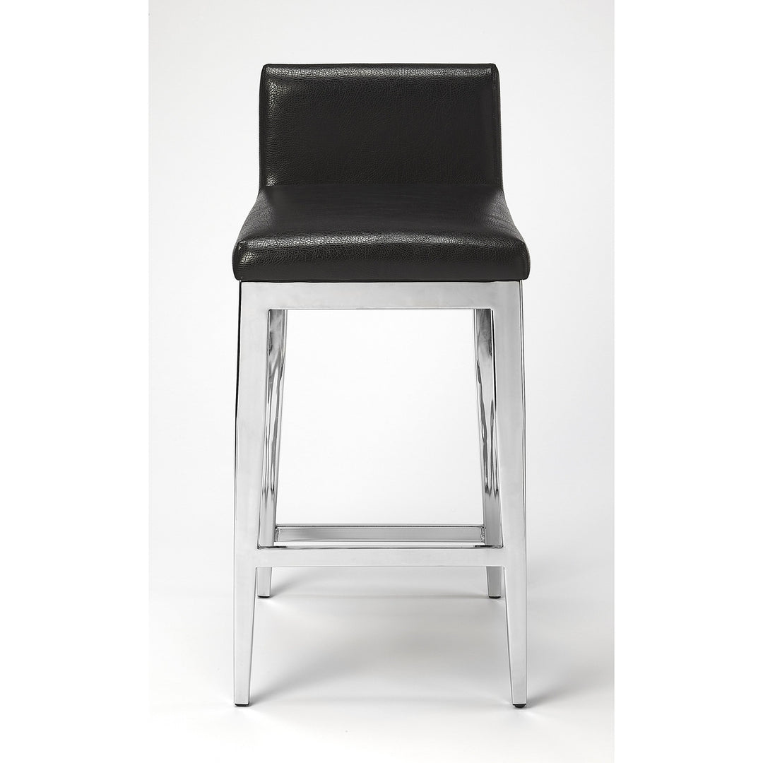 25" Black And Silver Metallic Faux Leather And Steel Bar Chair Image 3