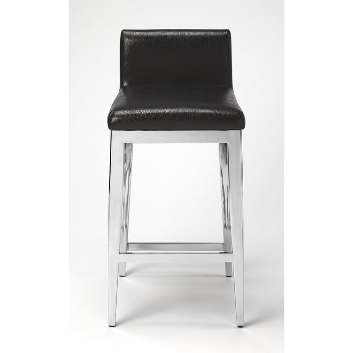 25" Black And Silver Metallic Faux Leather And Steel Bar Chair Image 3