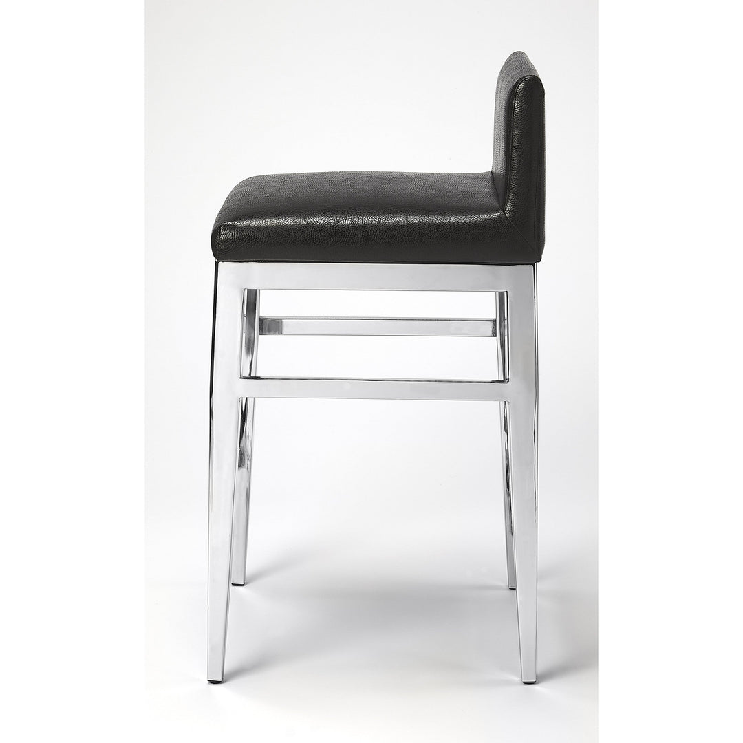 25" Black And Silver Metallic Faux Leather And Steel Bar Chair Image 4