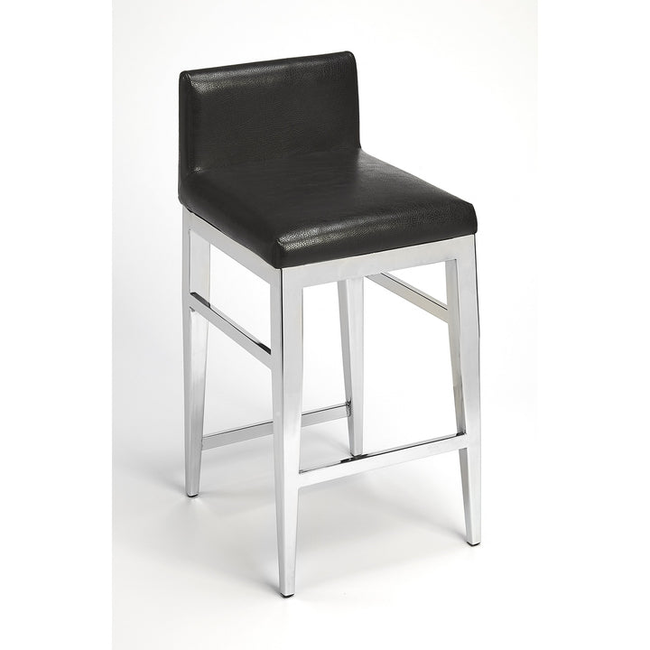 25" Black And Silver Metallic Faux Leather And Steel Bar Chair Image 6