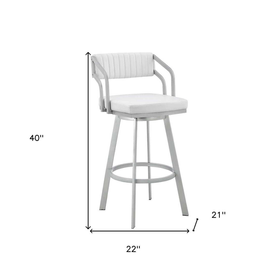 30" White And Silver Iron Swivel Low Back Bar Height Bar Chair Image 1