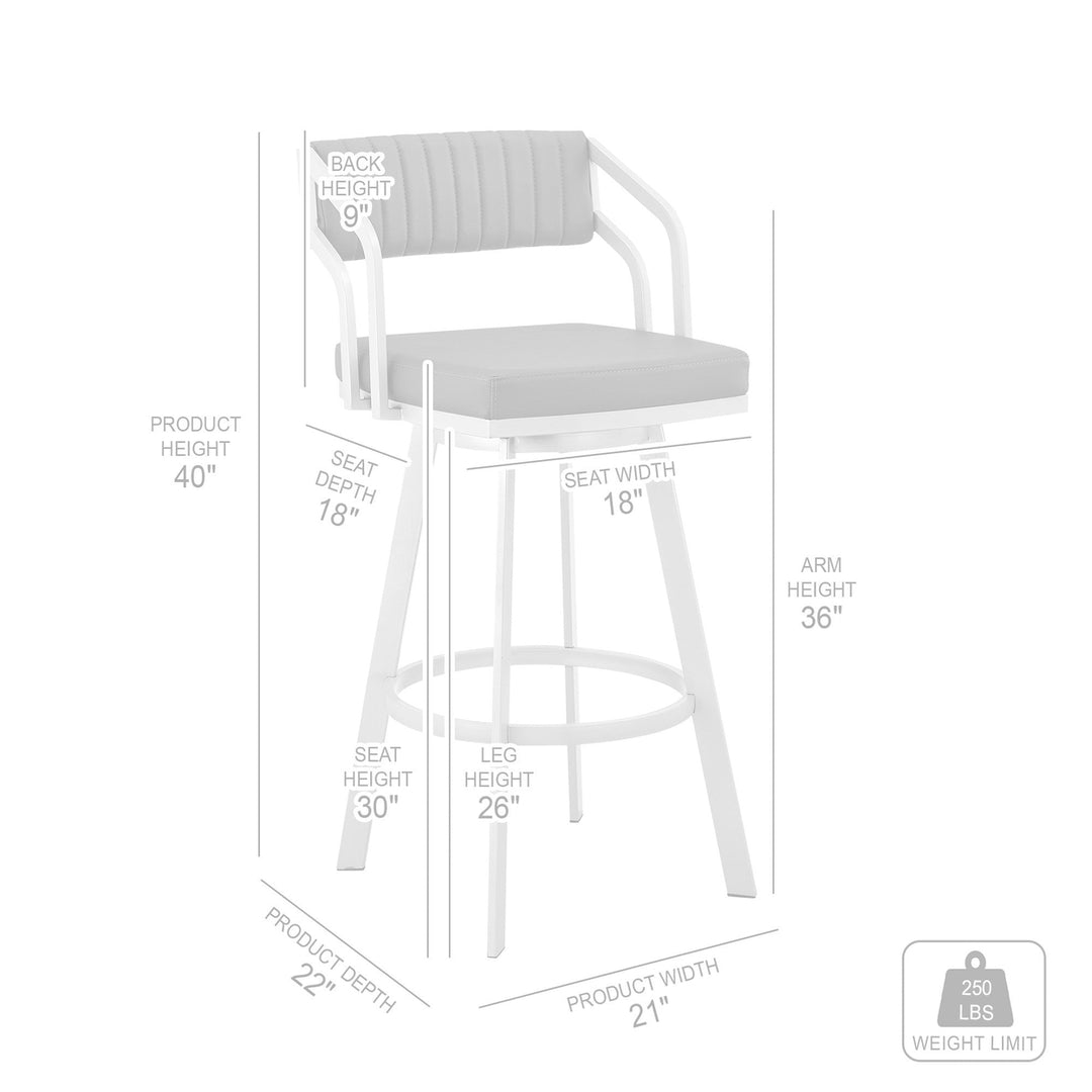 30" White And Silver Iron Swivel Low Back Bar Height Bar Chair Image 8