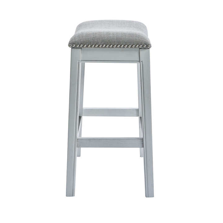 31" Light Gray And White Upholstered And Solid Wood Backless Bar Height Bar Chair Image 2