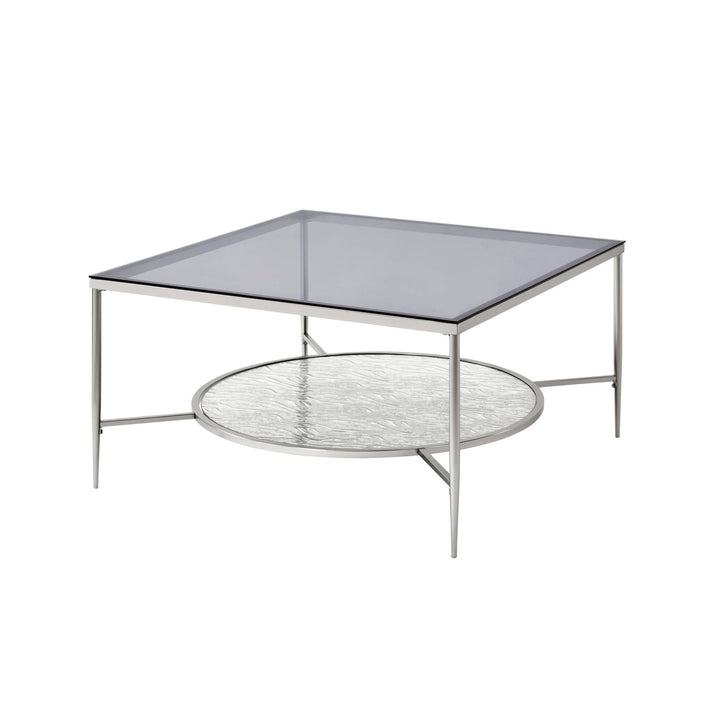 32" Chrome And Clear Glass Square Coffee Table With Shelf Image 1