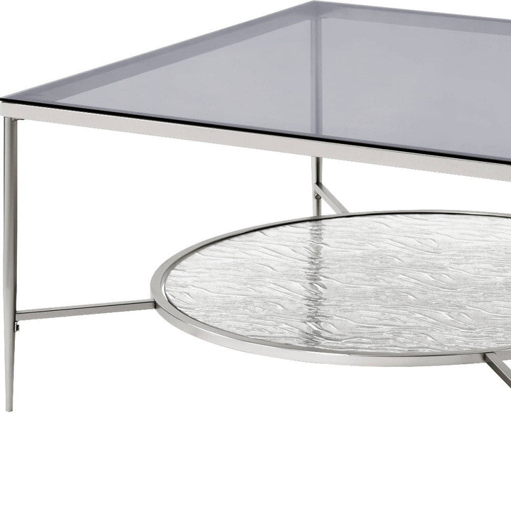 32" Chrome And Clear Glass Square Coffee Table With Shelf Image 3