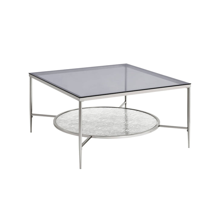 32" Chrome And Clear Glass Square Coffee Table With Shelf Image 4