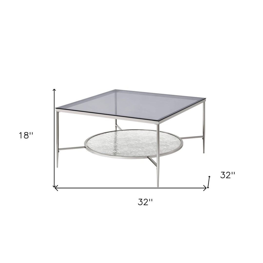 32" Chrome And Clear Glass Square Coffee Table With Shelf Image 5