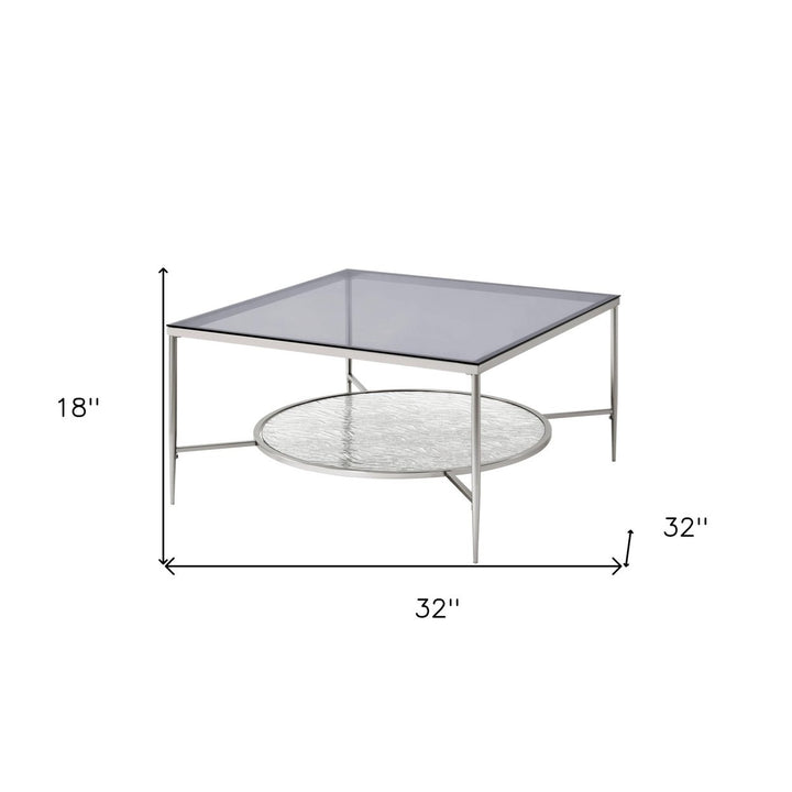 32" Chrome And Clear Glass Square Coffee Table With Shelf Image 5