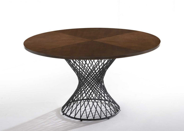 54" Walnut And Black Wood and Metal Hourglass Base Dining Image 1