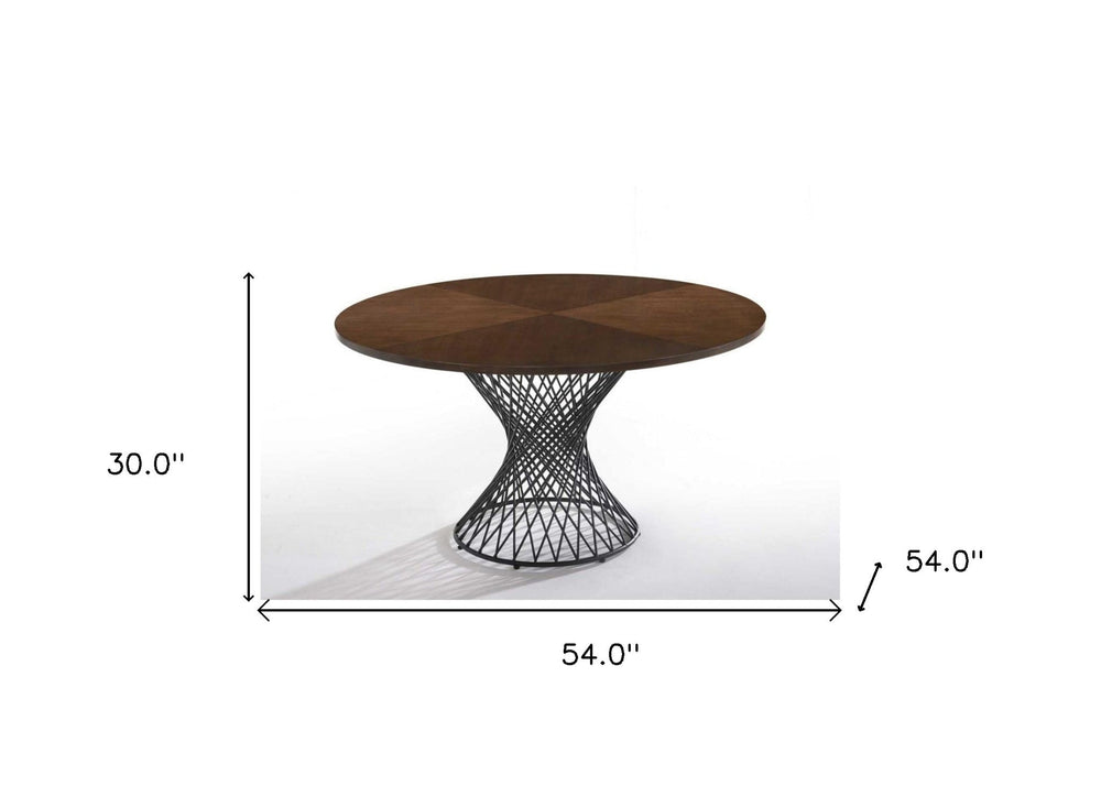 54" Walnut And Black Wood and Metal Hourglass Base Dining Image 2