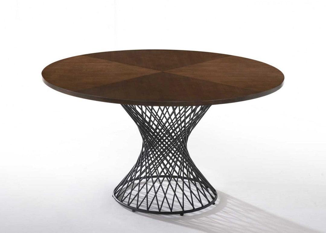 54" Walnut And Black Wood and Metal Hourglass Base Dining Image 3