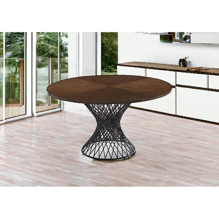 54" Walnut And Black Wood and Metal Hourglass Base Dining Image 6