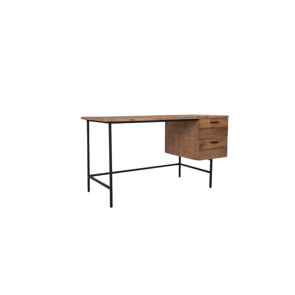 55" Brown and Black Solid Wood Writing Desk with Two Drawers Image 1