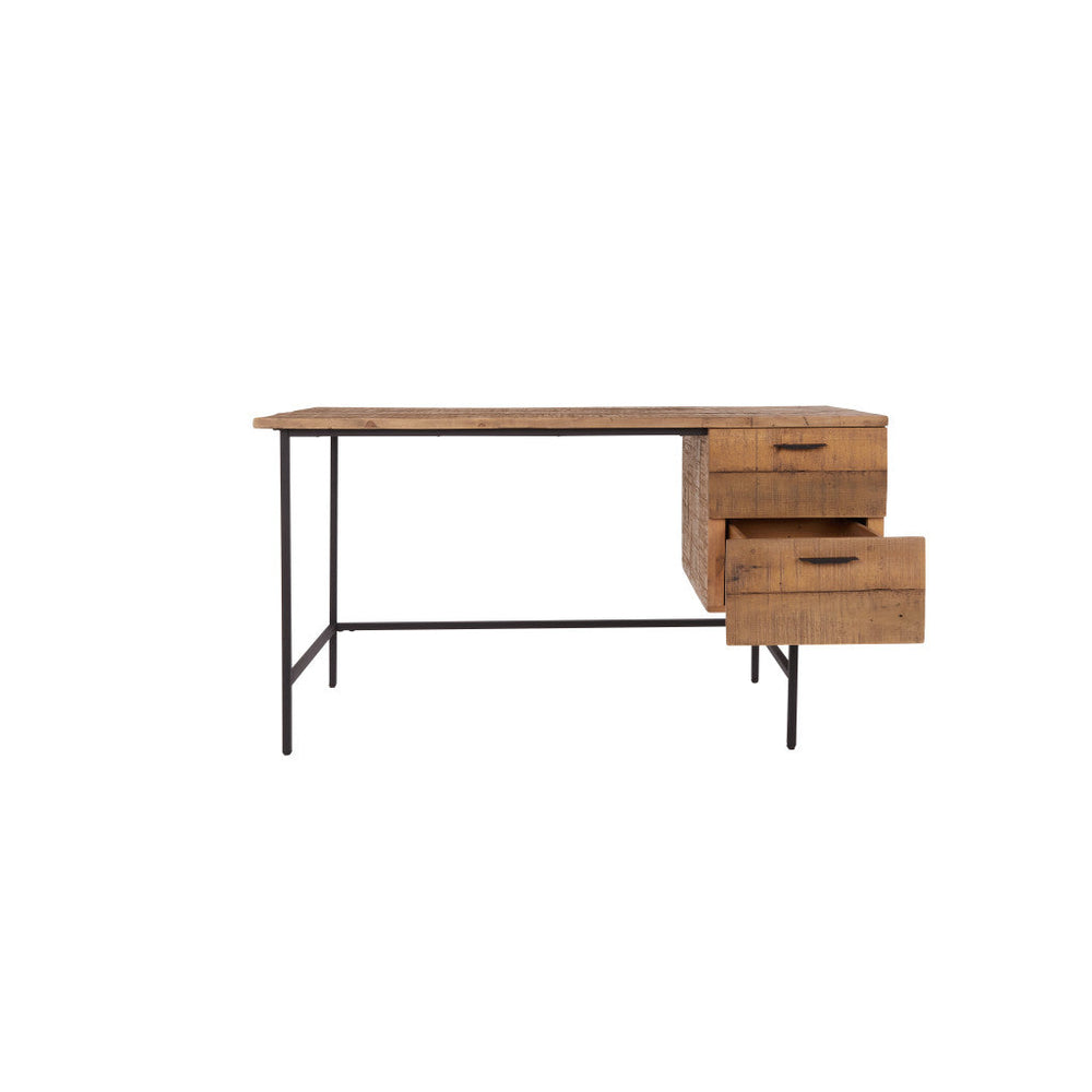 55" Brown and Black Solid Wood Writing Desk with Two Drawers Image 2