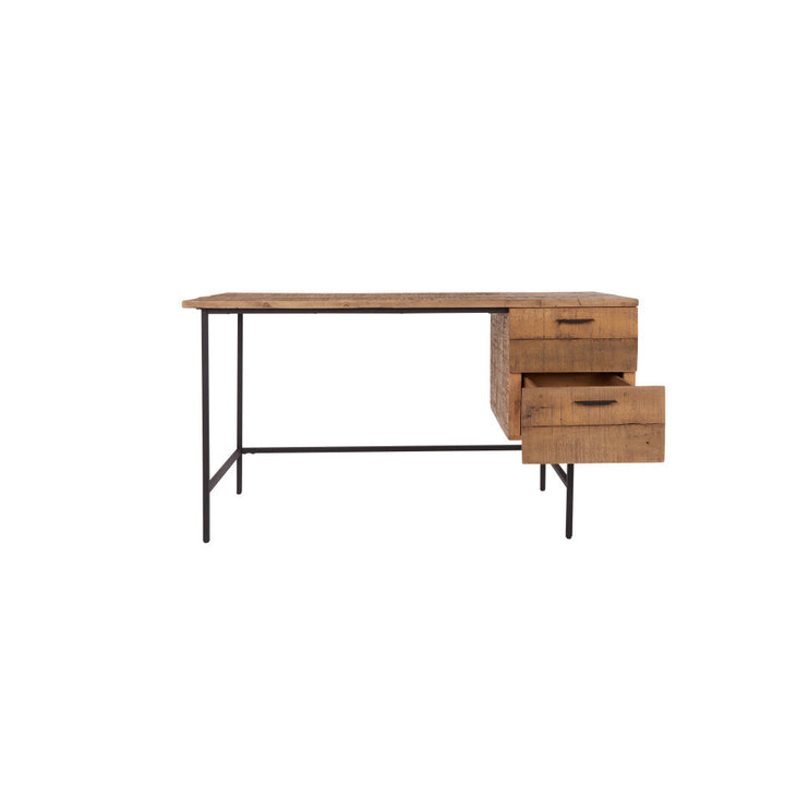 55" Brown and Black Solid Wood Writing Desk with Two Drawers Image 2