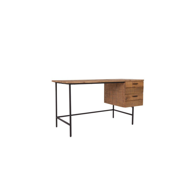 55" Brown and Black Solid Wood Writing Desk with Two Drawers Image 3