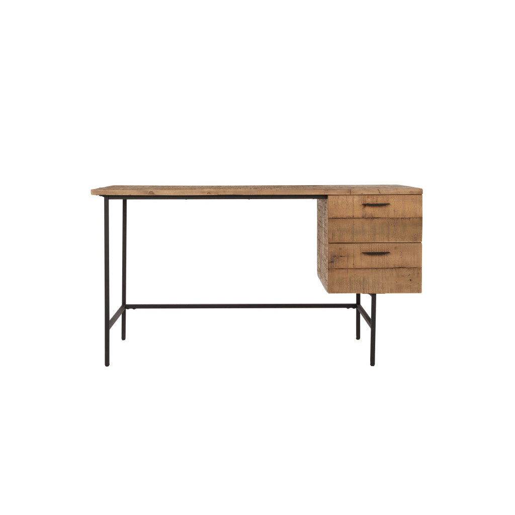 55" Brown and Black Solid Wood Writing Desk with Two Drawers Image 4