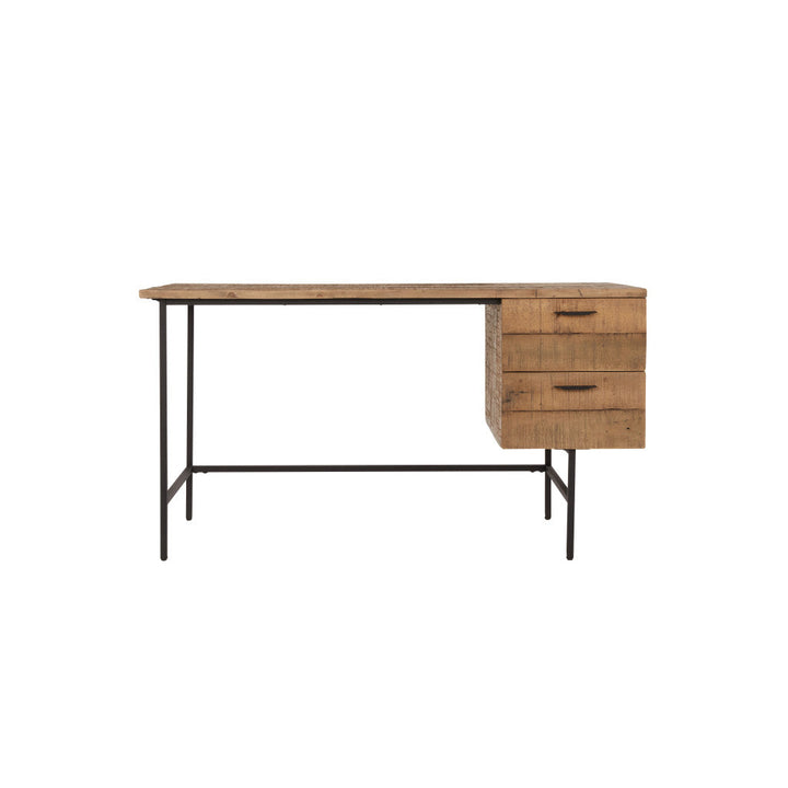 55" Brown and Black Solid Wood Writing Desk with Two Drawers Image 4