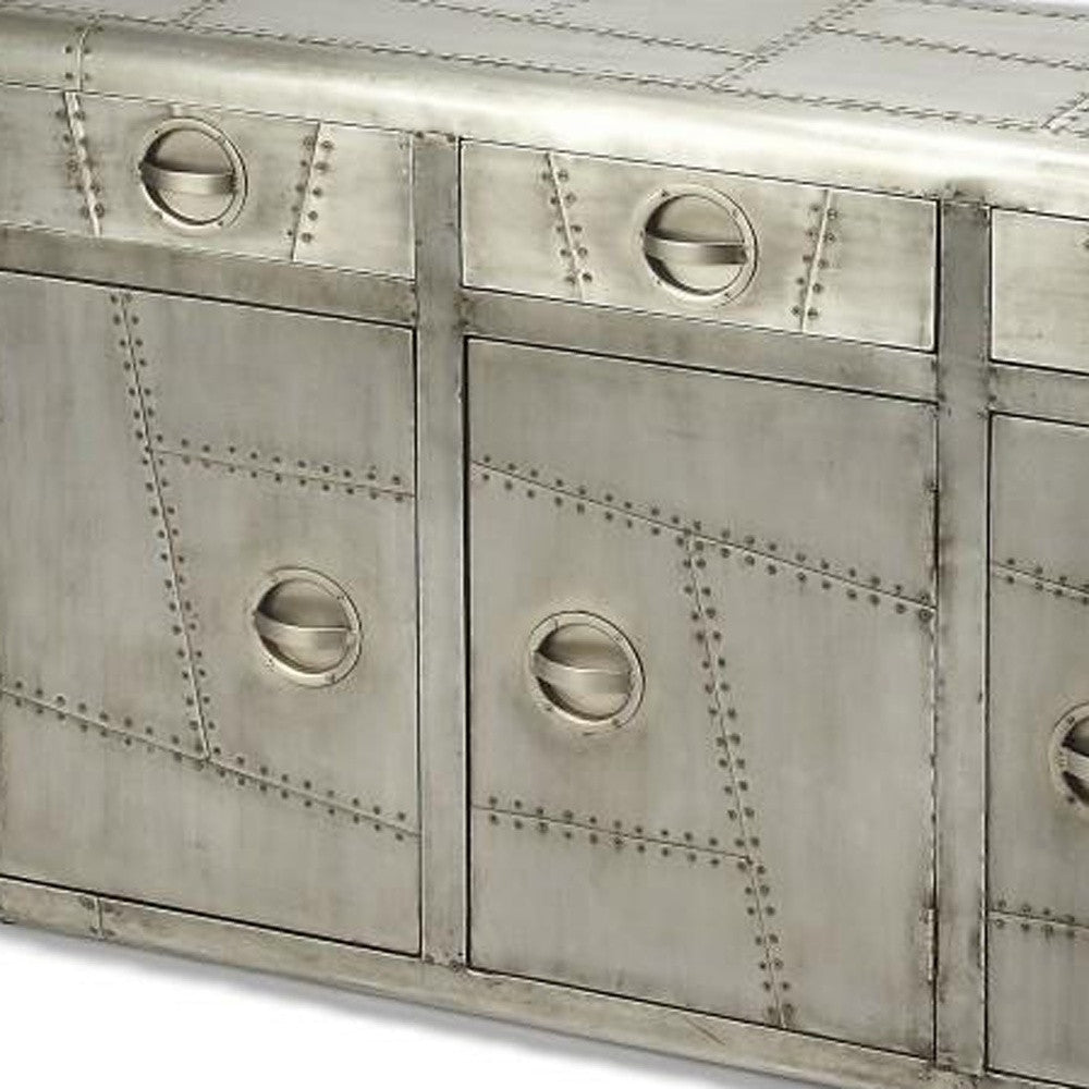 55" Silver Steel Console Accent Cabinet With Three Drawers Image 4