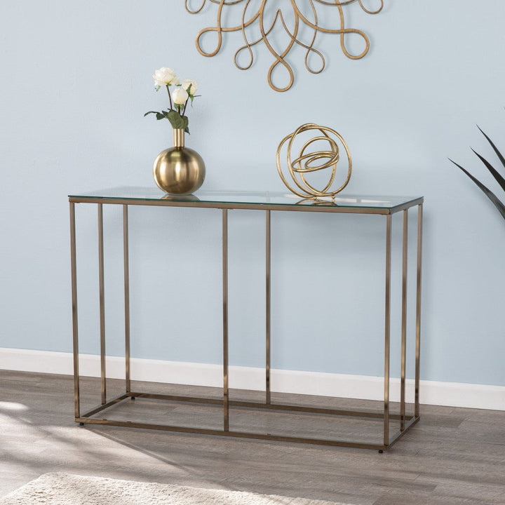 42" Clear and Gold Glass Frame Console Table Image 1