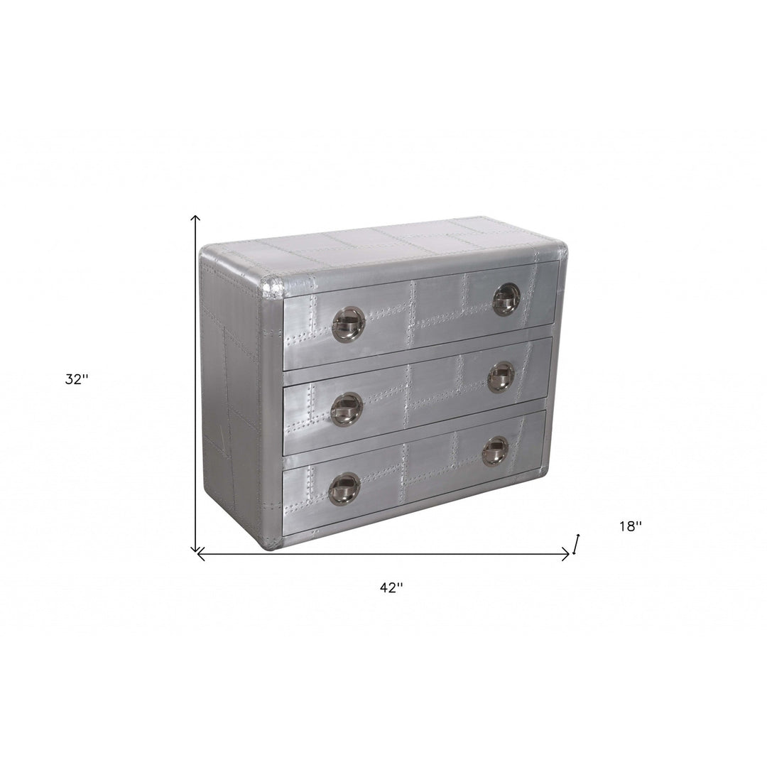 42" Silver Aluminum Three Drawer Dresser Image 6