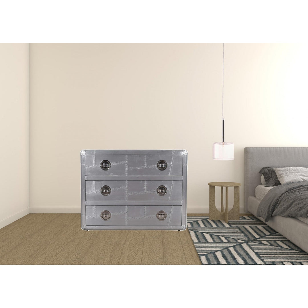 42" Silver Aluminum Three Drawer Dresser Image 7