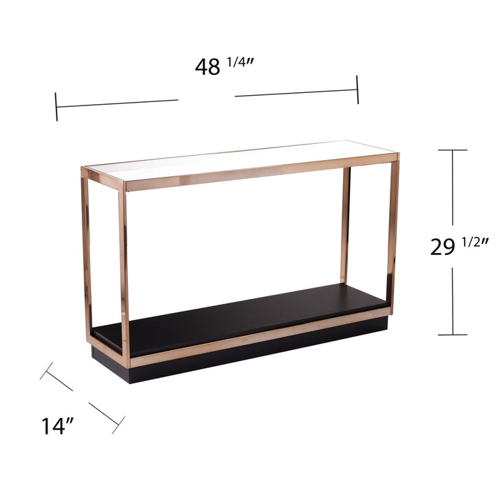 48" Clear and Champagne Glass Floor Shelf Console Table With Storage Image 7