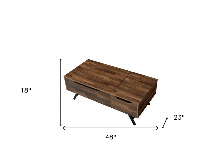 48" Walnut Rectangular Lift Top Coffee Table With Drawer Image 2