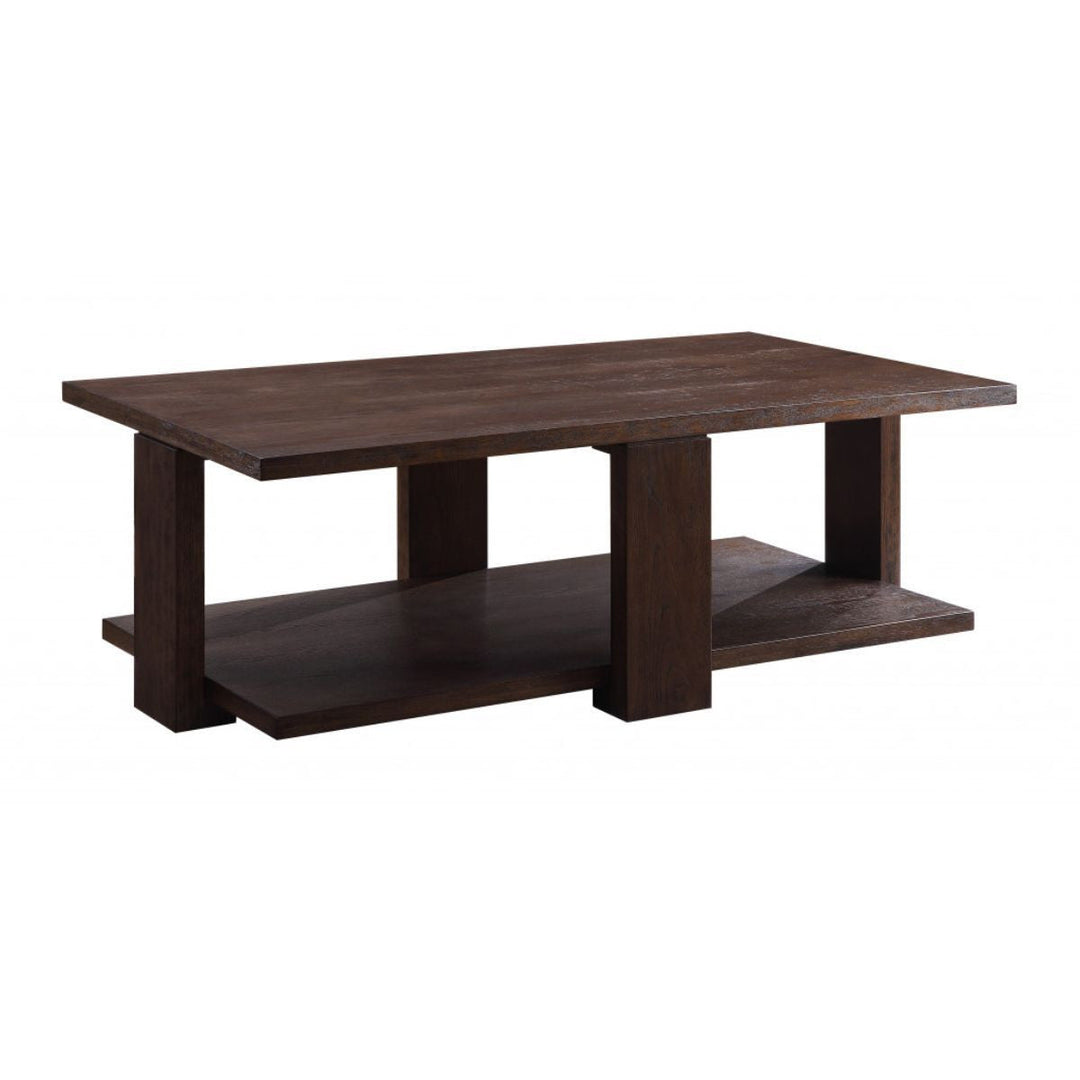 52" Walnut Manufactured Wood Rectangular Coffee Table With Shelf Image 1