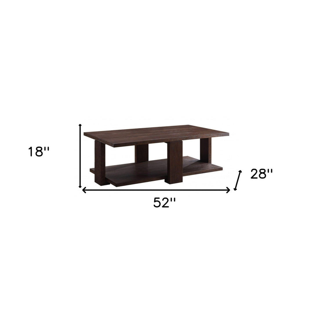 52" Walnut Manufactured Wood Rectangular Coffee Table With Shelf Image 2