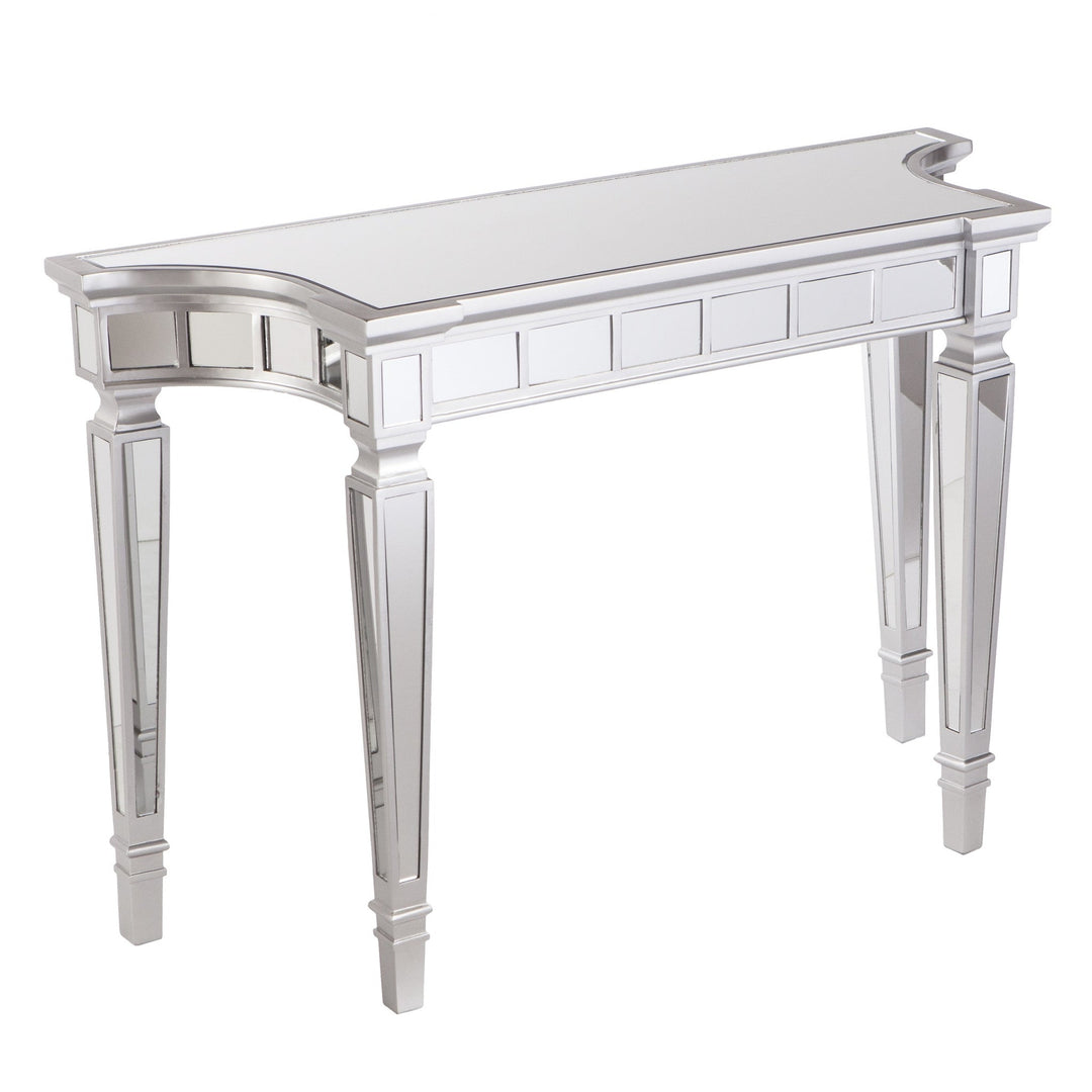 45" Silver Mirrored Glass Free Form Console Table Image 2