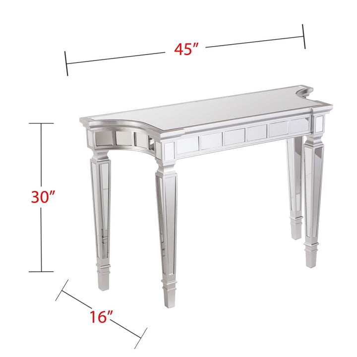 45" Silver Mirrored Glass Free Form Console Table Image 7