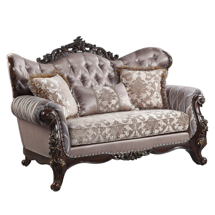 70" Pink And Brown Loveseat and Toss Pillows Image 1